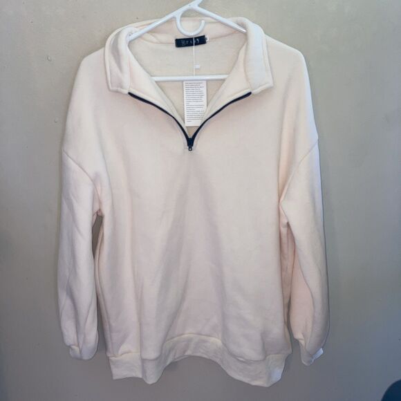 EFAN Oversized Sweatshirt Womens M 1/4 Zip Cream/ivory Soft!! NWT - Picture 1 of 8